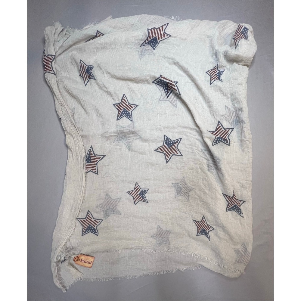 NWT Mudd Scarf American Flag Star Print Frayed Edges 29x49 - Picture 3 of 5